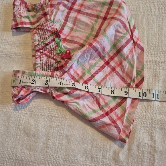 Gymboree girls 3-6 months plaid cap sleeve shirt with strawberry on a bow VGUC - Picture 8 of 8